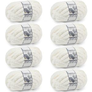 Cozyful Chunky Yarn for Hand Knitting - #10 Chunky Chenille Yarn, Jumbo Big Thick Chunky Yarns for Crocheting, Super Bulky Chunky Knit Blanket Yarns, 8 Skein (25 yds 8 oz Each Skein), Cream