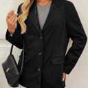 LILLUSORY Blazers for Women Business Casual Long Sleeve Suits Faux Suede Jackets Coats Work Blazer with Pockets Fall Clothes (Black)