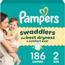 Pampers Swaddlers Diapers, Size 2 (10-22 lbs), 186 Count, Absorbent, Keeps Baby Dry and Comfortable, Skin Safe Disposable Baby Diape