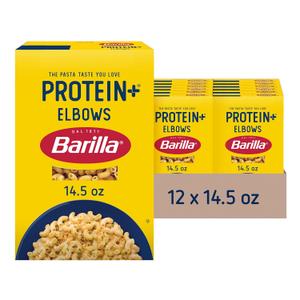 BARILLA Protein+ (Plus) Elbows Pasta, 14.5 Ounce (Pack of 12) - plant based pasta - Made from Lentils, Chickpeas & Peas - Non-GMO, Kosher Certified and Vegan