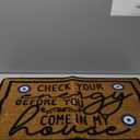 Faux Coir Funny Outdoor Mats for Home Entrance Large Front Door Mat, Check Your Energy Before You Come in My House Holiday Floor Doormats Inside for Home 30" X 18" Welcome Mat Indoor Non Slip