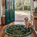 Jinchan Yarden Round Rugs 4ft Moss Green Botanical Birds Print, Machine Washable 4' Circle Nature Plants Modern Soft Non-Slip Throw Area Rugs Low Pile Carpet for Entryway Bedroom Kids Room