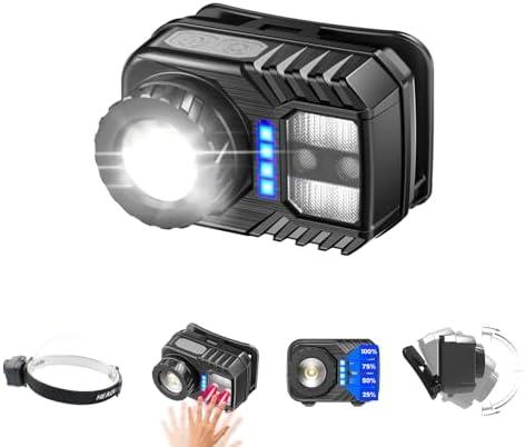 PINSAI LED Zoomable Headlamp, Power Display Rechargeable Head Lamp, Motion Sensor Work Headlight, Head Lights for Forehead, for Adults, Running, Camping, Fishing, Hiking Set of 3