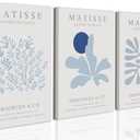 Framed Blue Posters Canvas Wall Art Set of 3 - Coastal Aesthetic Wall Decor Pictures Matisse Abstract Minimalist Prints for Bedroom Living Room Gallery Home Decoration 16×24 Inches