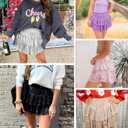 Women Sequin Skirt Sparkly Cute High Waist Ruffle Flowy Shiny Glitter Mini Short Skirts Night Out Club Party Black