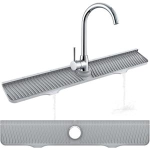 Kitchen Sink Splash Guard, 32"x 5.5", Silicone Faucet Splash Guard, Longer Silicone Sink Mat for Kitchen, Bathroom, Laundry Room, Farmhouse, Bar & RV (Gray)