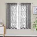OWENIE Furman Sheer White Curtains 45 Inch Length 2 Panels Set for Living Room Bedroom Bathroom Window, Airy Jacquard Clip Short Curtains for Small Window, 40Wx45L inch