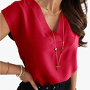 Women's Chiffon Blouses Cap Sleeve Shirts Casual Loose Work Office Solid Tops Rose Red S