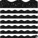 Qeeenar 24 Pcs Black Glitter Magnetic Bulletin Board Borders for Classroom Whiteboard Chalkboard Shine Strips Trim Scalloped School Bulletin Board Decorations