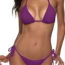 Women Two Piece Swimsuit Sexy Swimwear Halter String Triangle Bikini Sets (Small, Darkpurple2)