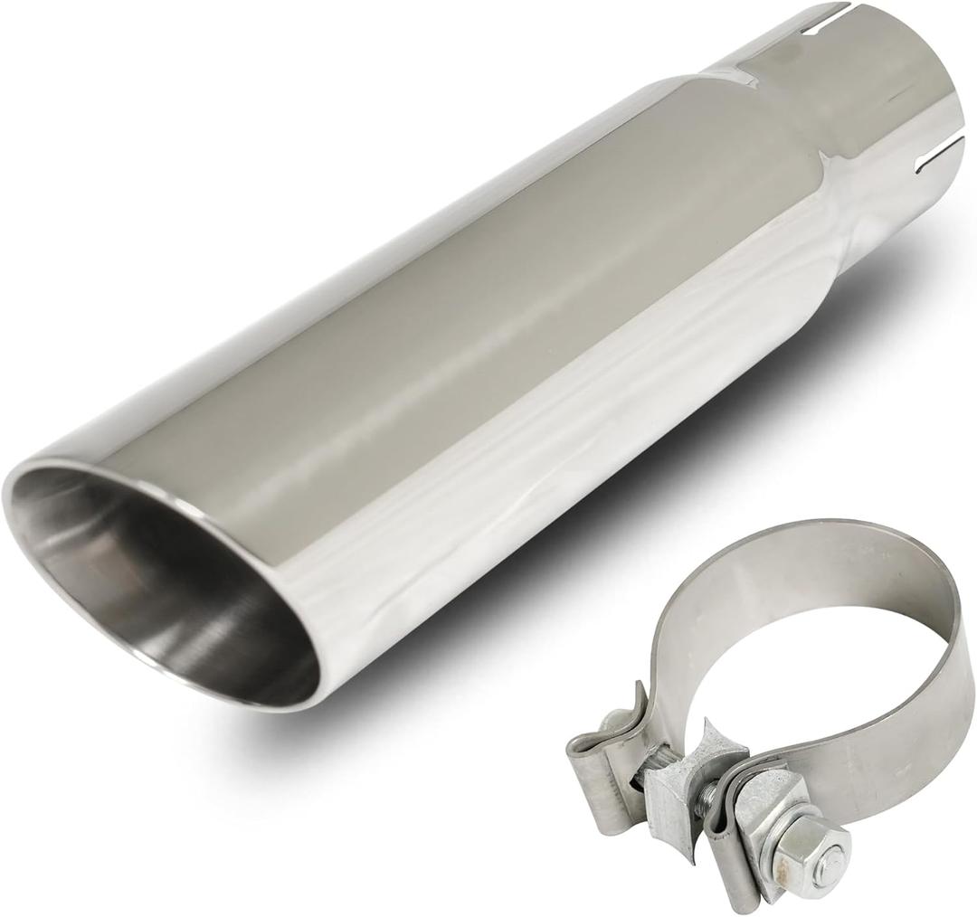 Exhaust Tip 2.5" Inlet to 3.0" Outlet, Polished Finish Stainless Steel Double Wall Slant Cut Exhaust Tail Tip for 2.5" Outside Diameter Tailpipe(Universal, 12"/305mm Length)