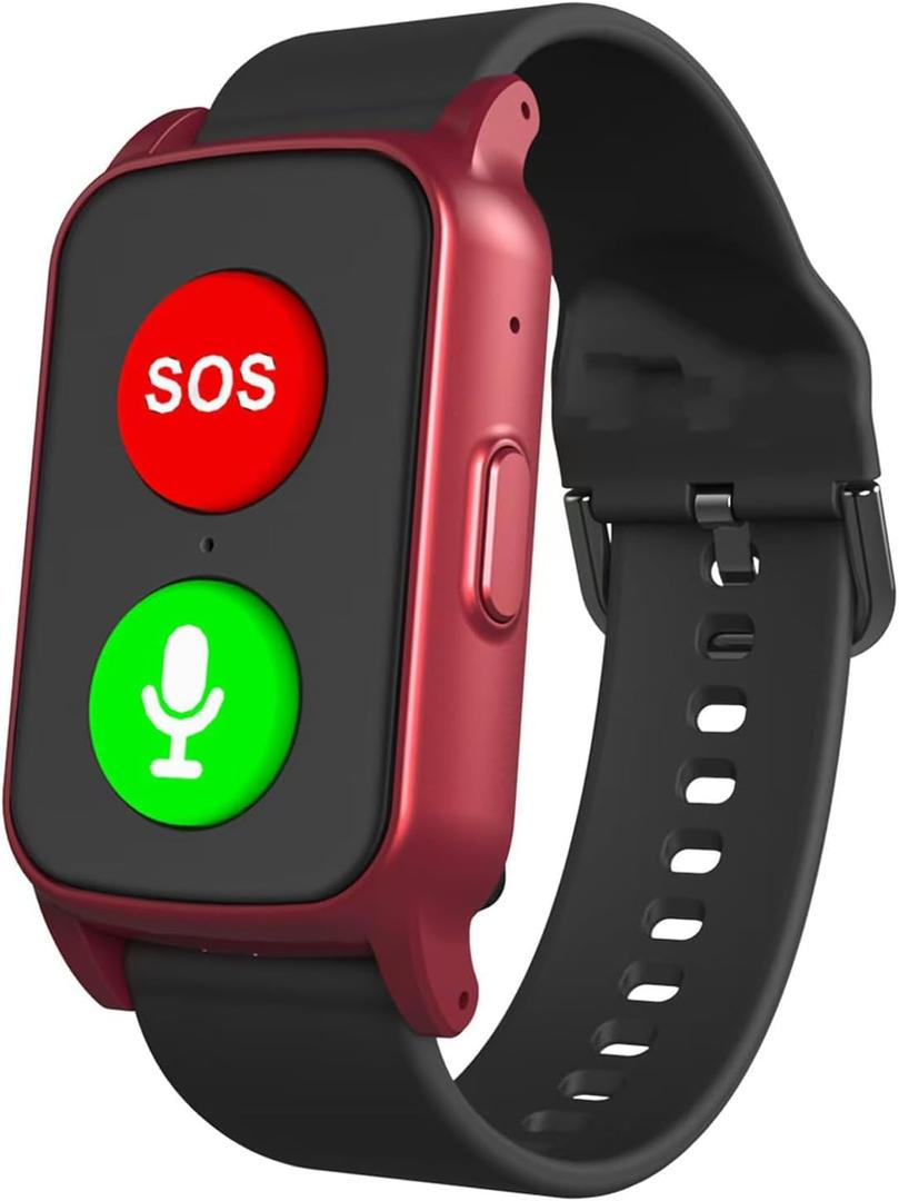 Yihou Fall Detection Smart Watch for Seniors Fall Alert Watch with GPS Track SOS Heart Rate Monitor Long Lasting Battery for Android iOS Red