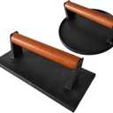Burger Press 7.08" Round & 8.3X4.3Rectangle Heavy-Duty Cast Iron Smash Meat Steak With Wood Handle for Blackstone Camp chef Pitboss Weber Treager Griddle Grills (Round & Rectangle)