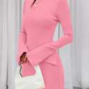 PRETTYGARDEN Womens Fall Long Sleeve Mini Dress 2025 Trendy Boat Neck Bodycon Knit Elegant Short Party Formal Dresses (Pink, M)