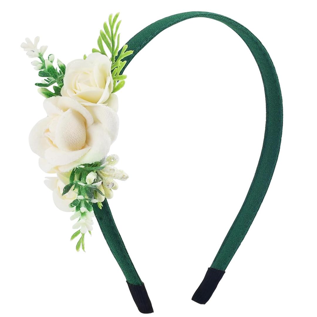 Flower Headbands for Girls Kids Toddlers Rose Floral Headpiece Non Slip Elegant Wedding Flower Crown Hairband Spring Summer Fashion Cloth Headdress Accessories for Birthday Party (Green)