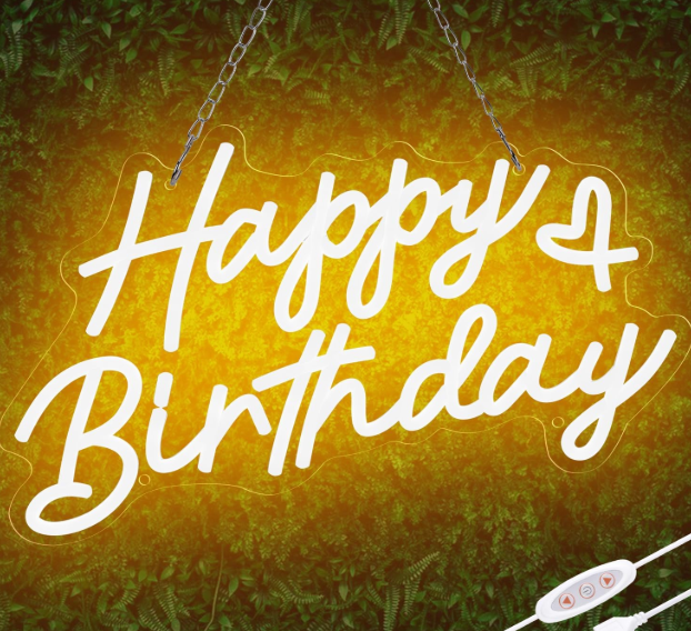 Happy Birthday Neon Sign for Party and Wall Decor,Warm White Led Neon Light Signs with USB and Dimmer Switch,Happy Birthday Sign for Backdrop