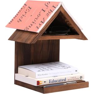 Floating Bedside Wood Bookshelf, Triangle Book Page Holder, Wooden Simple Bookcase for Bedroom Nightstand Library Office or Wall Decor Storage (Brown)