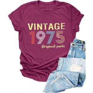 Vintage 1976 T Shirts for Women 50th Birthday Shirts Gifts Born in 1976 Tshirt Retro Short Sleeve Tee Tops (Small, 1975-purple)
