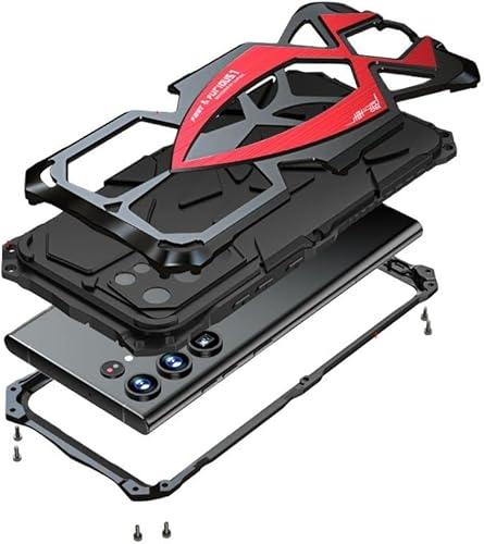 Lunivop for Samsung Galaxy S24 Ultra case 2024 Metal Hard Phone Case Cover Case para Screw(with Soft Screen Protector) Heavy Duty Rugged Military Grade Black Red
