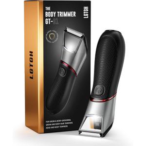 Body Hair Trimmer for Men: Pubic Hair Trimmer with Mirror & LED Light - Electric Ball Shavers with Ceramic Blades & Travel Lock - Body Groomer IPX7 Waterproof Wet/Dry Use for Groin/Chest/Legs (Deep Black)