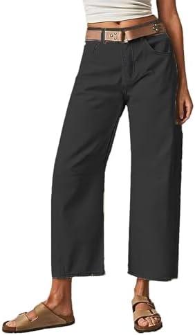 Flamingals Women’s Mid Waist Wide Straight Leg Jeans Casual Fashion Trendy Denim Crop Denim Pants Without Belt L