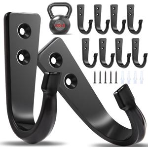 WODEGIFT 10Pcs Heavy Duty Wall Hooks for Hanging, Large Size Wall Hooks,Coat Hooks, for Backpacks, Coats, Cast Iron Pans and Other Heavy Items (Black Hooks)