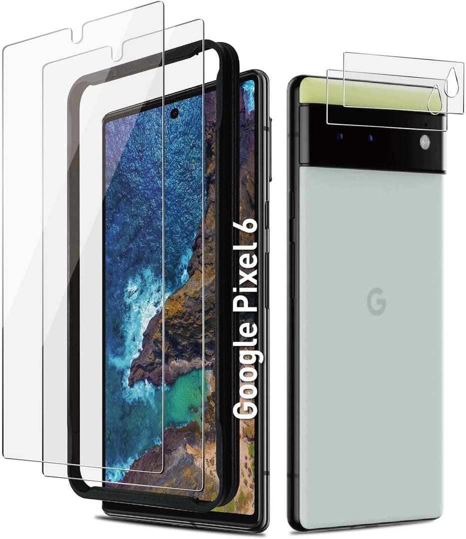 Pixel 6 Screen Protector Tempered Glass with Camera Lens Protector for Google Pixel 6 [Fingerprint Unlock][Anti-Scratch][6.4 Inch][2+ 2 Pack ]