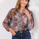 AGSEEM Womens Button Down Shirts Lantern Long Sleeve Boho Floral Print Chiffon Dressy Business Casual Blouses Tops 2026 (L)