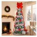 Uspring 6 FT Pop Up Christmas Tree with Lights, Artificial Collapsible Christmas Tree with Remote Control & 200 Colorful LED Lights, Pre Decorated Surround Ribbon, Ball Ornaments, Holiday Party Decor