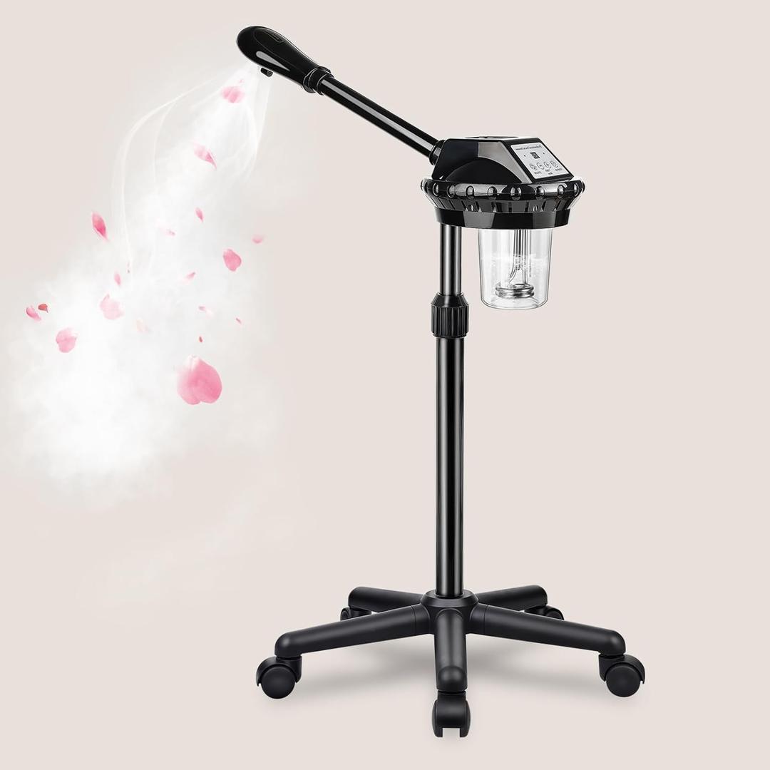 Professional Facial Steamer for Deep Hydration,Ozone Face Steamer with More Steam,Estheticians Steamer on Wheels with Time Setting,Adjustable Height Suitable for Beauty, Spa and Home Use (Extra Large)