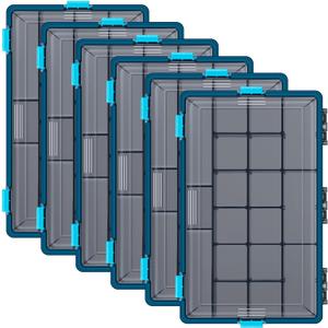 6 Pack Fishing Tackle Boxes Waterproof 3600 and 3700 Tackle Trays with Removable Dividers Plastic Lures Terminal Storage Organizer Box for Bait Vault (3700, Blue)