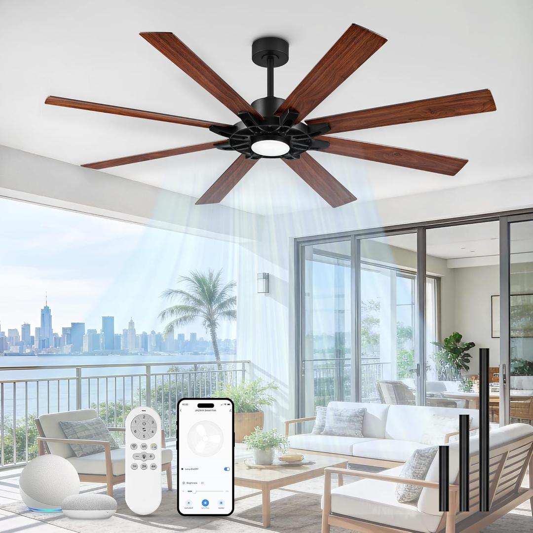 72 Inch Ceiling Fan with Light,Smart Ceiling Fan with Alexa Control,Large Black Indoor Outdoor Ceiling Fan,Modern Quiet Fan with Dual Finish 8 Blades for Living Room,Patio, ZCCF05BK-72