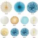 Light-Dusty Blue Beige-Champagne Women Birthday-Decorations - 21pcs Boho Neutral Happy Banner Garland,Paper Streamers Lanterns,Flower Tissue Pom Poms Fan Supplies,Wall Backdrop Party Decor Huglony