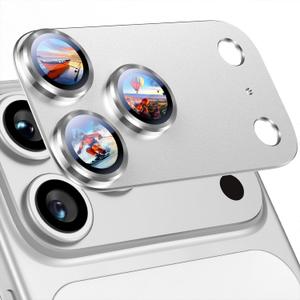 Uyiton Compatible with iPhone 17 Pro Max Camera Lens Protector - [Not Easy to Break][Strong Adsorption][Case-Friendly] Metal Tempered Glass Rear Camera Screen Cover - Silver