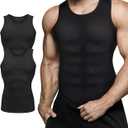 Mens Compression Shirt Slimming Body Shaper Vest Workout Tank Tops Abs Abdomen Undershirts (Large, Black+black)