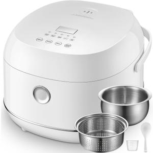 Novaspark Stainless Steel Rice Cooker Small 6 Cup (Uncooked) / 12-Cup (Cooked) with Stainless Steel Inner Pot, Compact Mini Rice Cooker Small Kitchen, Low Carb Rice Maker, 24H Timer and Auto Keep Warm