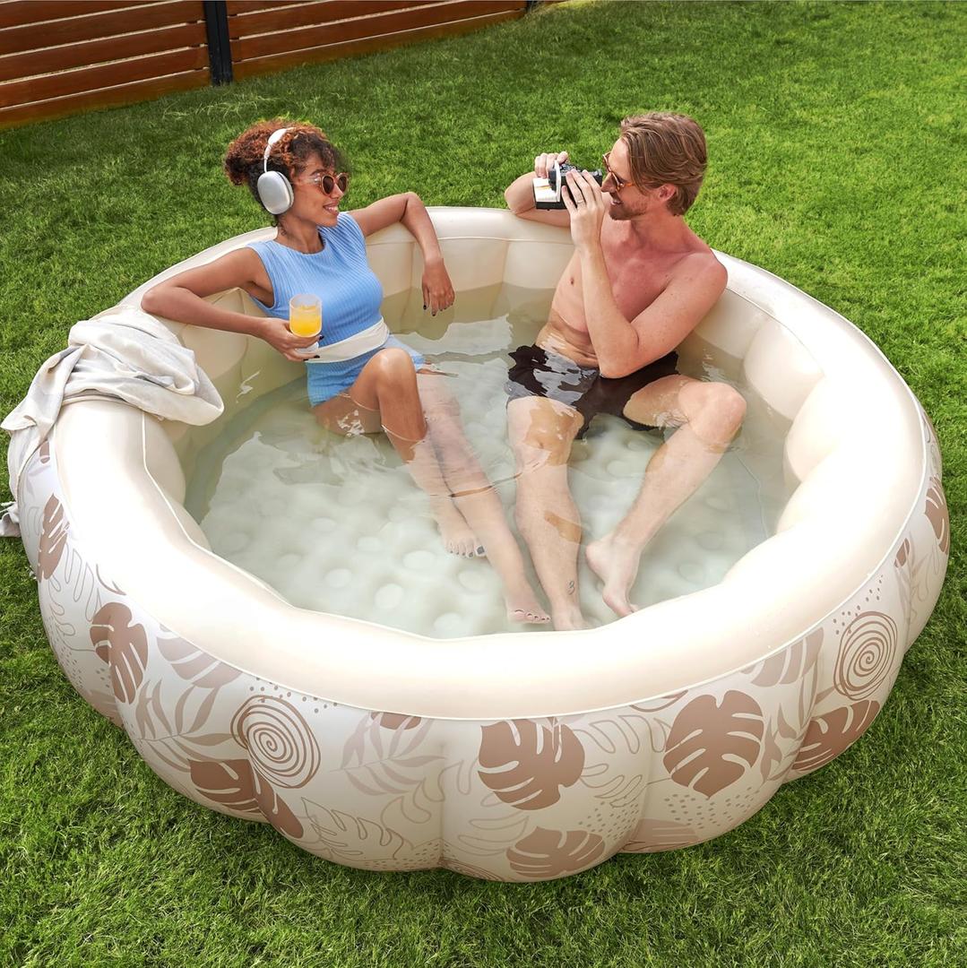SLOOSH Inflatable Swimming Pool,5.5ft x 20 Inch Full-Sized Blow Up Durable Thickened Luxury Above Ground Family Pool with Comfortable Backrest for Summer Water Party Backyard Garden Lawn,Sandy