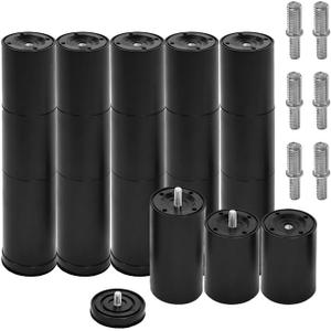 12 Inch Adjustable Bed Legs Replacement Screw in Furniture Support, 3 Sections, Felt Bottom for Hard Floors, Set of 6