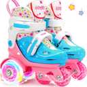 Adjustable Roller Skates for Kids Girls Ladies with Light Up Flash Wheels(Age 3-9),Three-Point Type Balance,Gift Box Packing for Toddlers,Children