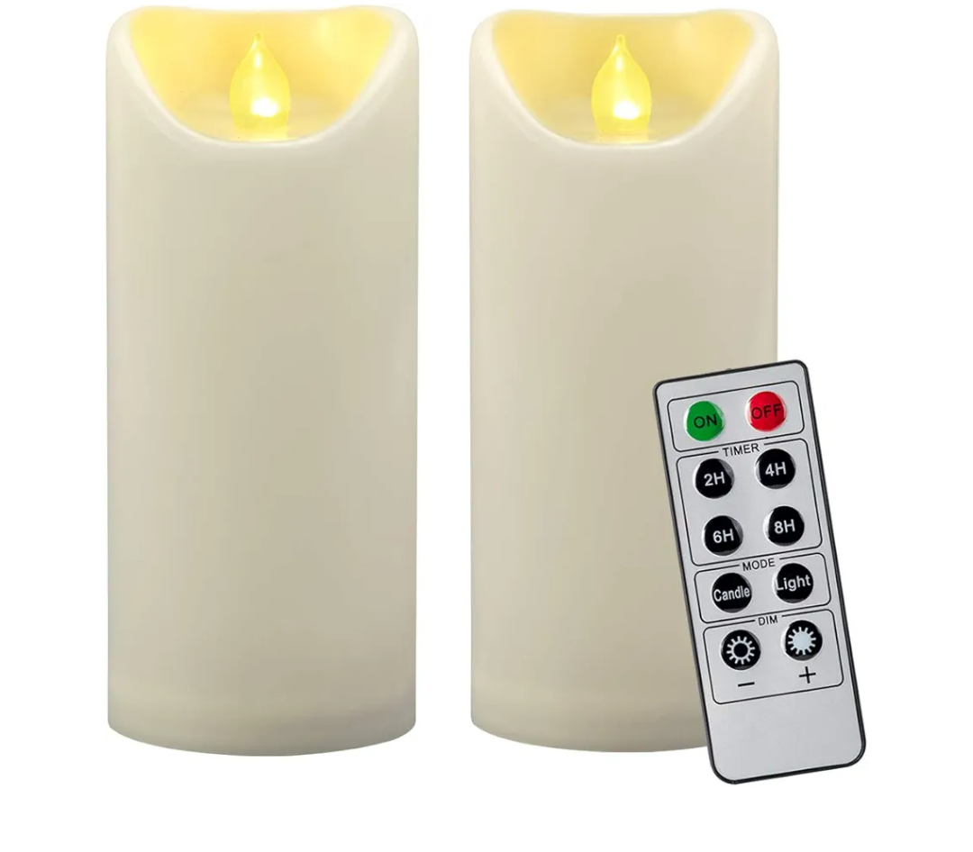 CANDLE IDEA 2 PCS 3"x7" Outdoor Waterproof Flameless LED Pillar Candles with Remote Timer, Battery Operated Electric Flickering Plastic Fake Candle for Halloween Christmas Lantern Decorations (Ivory)