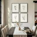 Framed Black and White Botanical Wall Art, Set of 4 Piece Vintage Minimalist Neutral Floral Prints Painting, Farmhouse Rustic Flower Artwork for Bedroom Living Room Fireplace Kitchen Walls, 11x14 Inch