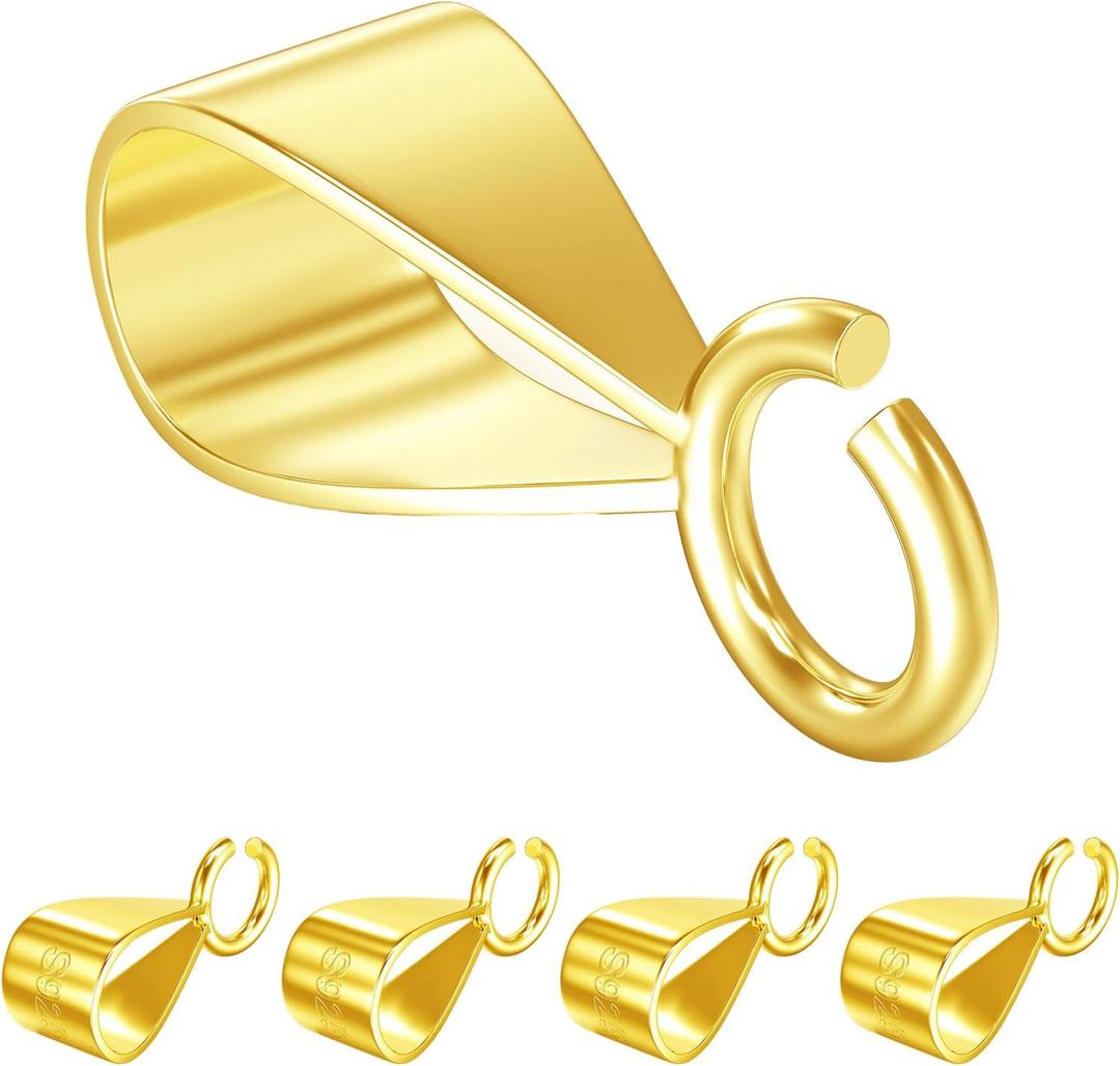 5Pcs 925 Sterling Silver Slider Pendant Clasp for Necklace with Open Loop, Easy Bails for Jewelry Making, Charm Clasp Connector for DIY Craft (Made in Italy)