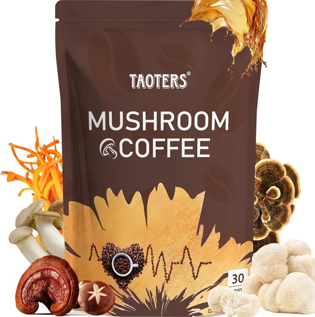 Mushroom Coffee | Enhanced Focus, Boosted Immunity, Improved Energy | 6 Adaptogenic Mushrooms: Cordyceps, Reishi, King Trumpet, Shiitake, Lion's Mane & Turkey Tail | 30 Servings (1 Pack)