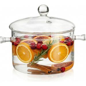 Jucoan 1.5L/50oz Glass Saucepan with Cover, Heat Resistant Stovetop Glass Cooking Pot with Lid for Pasta Noodle, Soup, Milk, Clear Simmer Pot for Potpourri Christmas Holiday Home Fragrance