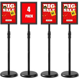 USCNC Sign Holder Stand 8.5x11 inch - Adjustable Floor Standing Sign Holder -Snap open frame,360 Rotation for Malls,Schools,Restaurants (Black 4 Pack)