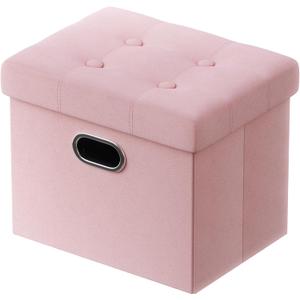 PRANDOM Ottoman with Storage [1-Pack] Velvet Folding Small Square Foot Stool with Lid for Living Room Bedroom Coffee Table Dorm Pink 17x13x13 inches