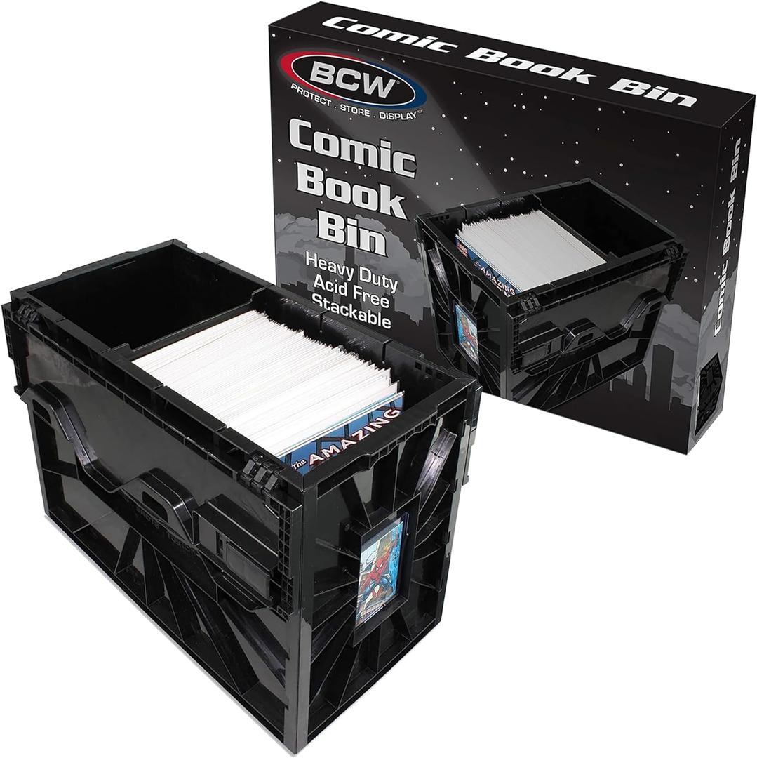 BCW Comic Bin, Black - Holds 150 Comics, Acid Free Storage and Organizer, Heavy Duty Plastic, Stackable, Includes Partition