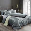 Ersmak 6 Pieces Satin Duvet Cover King Size Luxury Silky Bedding Duvet Cover Set with 1 Soft Duvet Cover, 4 King Pillowcases and 1 Body Pillowcase, Grey (Grey (No Comforter))