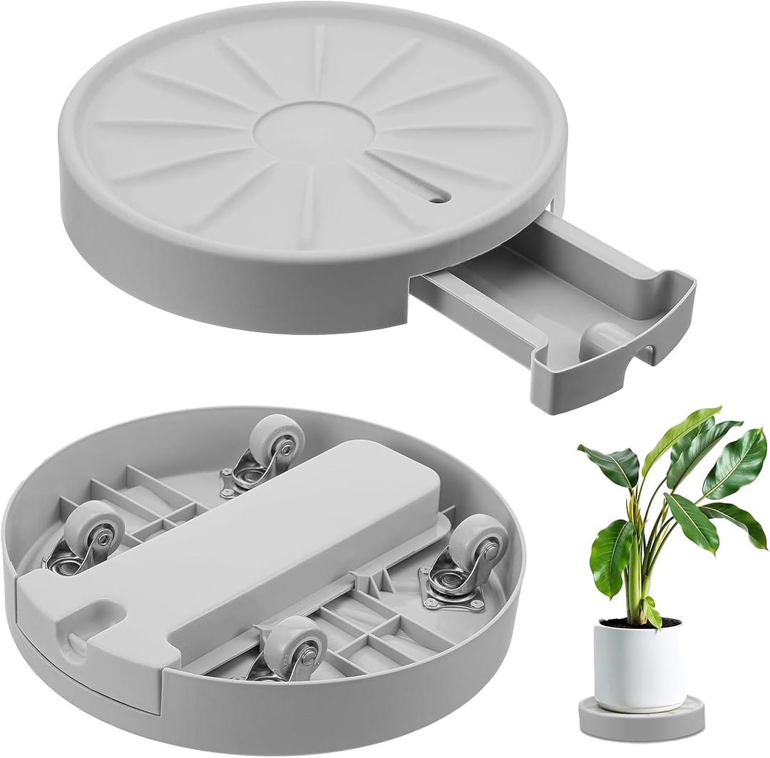 Plant Stand with Wheels Outdoor Round Rotating Plant Caddy Rollers Heavy Duty Dolly Large Plant Drainage Trays for Indoors No Holes 360Rolling Planter Caddies Bases (Grey 12inches 1pcs)