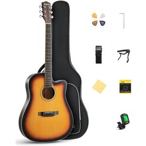 Donner 41-Inch Acoustic Electric Guitar Kit for Beginners, Full Size with Capo, Picks, Tuner, Strings, Strap - Sunbrust